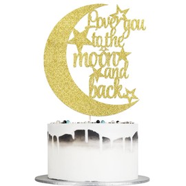 Auteby Decoración para tartas Love You To The Moon and Back – Decoración para tartas con purpurina dorada para bodas y fiestas