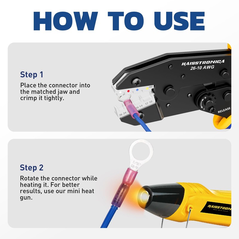 haisstronica Crimping Die for Heat Shrink Connectors,26-10 AWG