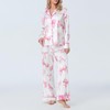 Women Autumn 2 Piece Lounge Outfit Bow Print Satin Pajama