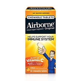 Airborne 1000mg Vitamin C Chewable Tablets with Zinc, Immune Support Supplement with Powerful Antioxidants Vitamins A C & E - 32 Chewable Tablets, Cit