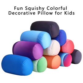 Focustree Squish Bean Bed Microbead Pillow Bolster Tube Body Pillow Smooth Cool Touch Fabric Neck & Back Support Throw Travel Pillow Fun Colors (Beige Light Colorful)