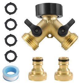 HAFRILY 2-Wege-Gartenschlauch-Verteiler, 1,9 cm Außenhahnanschluss mit individuellem Ein-/Ausschalten und zwei Schnellverbindern für Außenbereich, Garten, Hof, Rasen, Küche, Messing-Schlauchverteiler