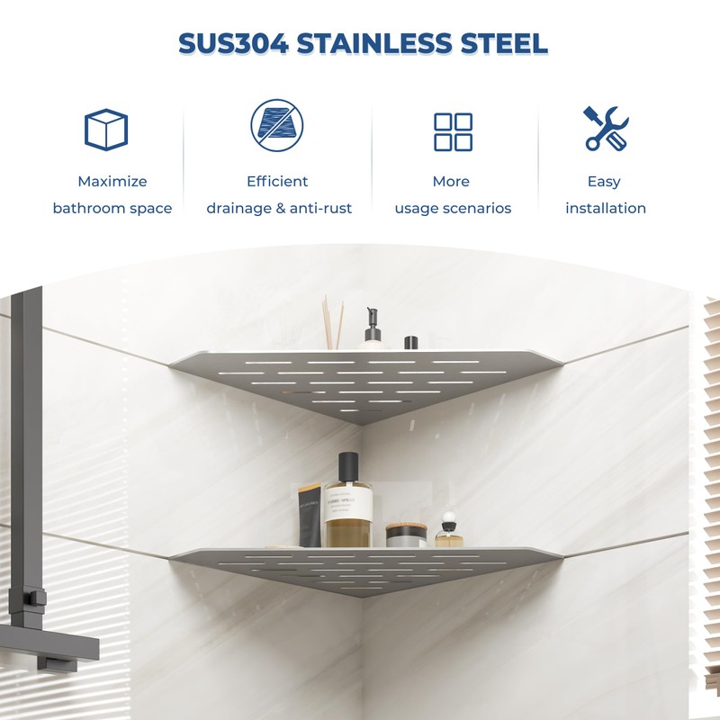 FerdY 2-Pack 10" Brushed Nickel Recessed Corner Shower Shelf, for