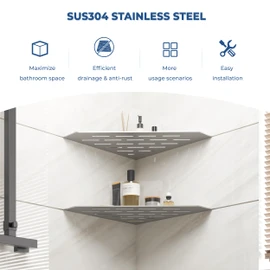 FerdY 2-Pack 10" Brushed Nickel Recessed Corner Shower Shelf, for Tiled Bathroom Walls, 304 Stainless Steel Floating Shelf, Shower Caddy Storage Shelves, No Drilling Required, Striped Diamond