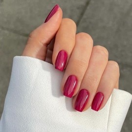 Bellelfin 120Pcs Short Press on Nails Square Round Fake Nails, Glossy Burgundy Acrylic Nails Press ons Full Cover False Nails for Women Girls