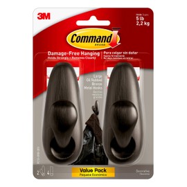 Command Forever Classic Large Metal Wall Hooks, Damage Free Hanging Wall Hooks with Adhesive Strips, No Tools Double Wall Hooks for Hanging Christmas Decorations, 2 Metal Hooks and 4 Command Strips