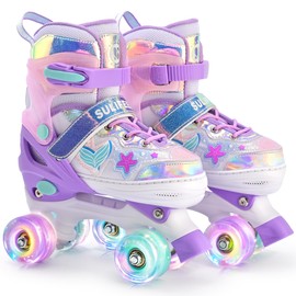 SULIFEEL Roller Skates for Girls Kids with Light Up Wheels, Adjustable 4 Sizes for Little Kids Toddler Beginner Rollerskates