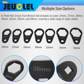 JEUCLEL 7PCS 6 Point 3/8" Drive Oil Filter Offset Cap Wrench Set, Crows Foot Ring Set, Universal 24-38mm Crowfoot Nut Wrench with Clip-on Organizer for Nut Removal and Mechanics Automotive Repair Work