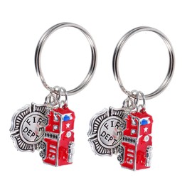 SAFIGLE 2pcs Fire Truck Keychain Pendants Metal Firefighter Key Ring Charm for Men Versatile Fireman Key Holder for Backpack Handbag Decor Firefighter Party Favors