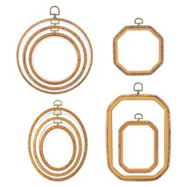 9 Pcs Large Embroidery Frame Decorative Imitated Wood Display Embroidery Hoop Circle Oval Octagonal Cross Stitch Hoop Ring for Art Craft DIY Sewing and Hanging Ornaments Decor(Color:Brown)