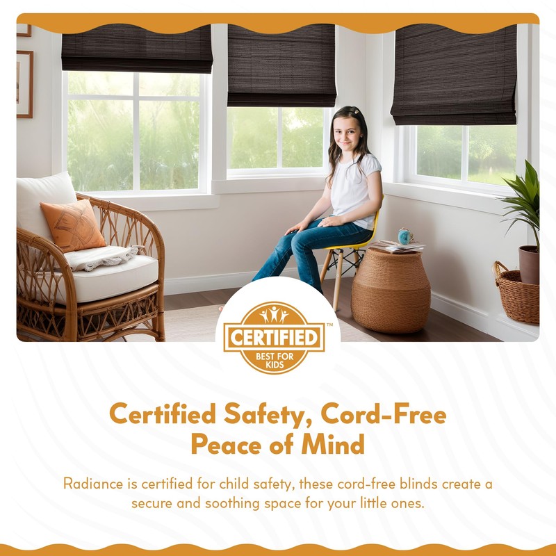 Radiance Cordless Bamboo Roman Shades for Windows - Flatweave Bamboo