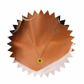 Allereya Vintage Daisy Flower Pendant Necklace Yellow Daisy Necklace Daisy Flower Choker Necklace Oil Daisy Flower Necklace Jewellery for Women and Girls, Zinc, No Gemstone