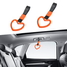 Augeny 2PCS Ring Heart Shaped Car Hand Straps, Cute Rear Bumper Warning Rings Drift, Warning Loops for Car Interior Decor (Orange & Black)