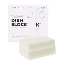 NO TOX LIFE Vegan Dish Block, 6 oz – A Solid Dish Soap for Effective Cleaning of Dishes, Pots and Pans – Ultra-Concentrated Biodegradable Formula – Fragrance and Dye Free – 2 Pack