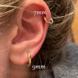 1 Pair 7mm Small Hoop Earrings for Women, Dainty 14K Gold Plated Huggie Hoop Earrings Hypoallergenic Lightweight Cartilage Earrings Set for Multiple Piercings for Sensitive (Gold)