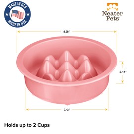 The Niner Slow Feed Bowl - Raised Peaks Slow Down Pets Eating - Fits Elevated Feeders Including Neater Feeder Large Sizes - Gentle on Teeth and Gums - Holds up to 2 Cups (Pink)