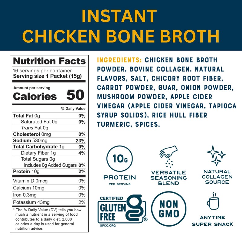 Bare Bones Chicken Bone Broth Instant Powdered Mix | Rich