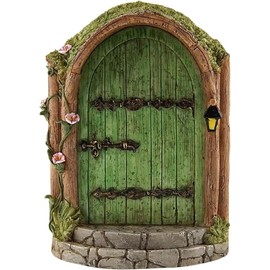 Green Wooden Fairy Door, Miniature Fairy Garden Doors, Outdoor Mini Fairy Gnome, Home Accessories for Tree Trunk, Ornaments, Garden Sculptures and Statues Figures and Statues