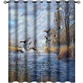 Kazynee Rustic Forest Wildlife Pheasants Room Darkening Blackout Window Curtains with Grommets,Retro Fall Farmhouse Lakeside Nature Scenery Energy Efficient Window Treatment 2 Panels 45L x 21W