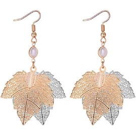 Fall Earrings for Women Maple Leaf Pearl Leaf Drop Tassels Maple Leaf Drop Dangle Autumn Thanksgiving Jewelry (Gold&Silver, One size)