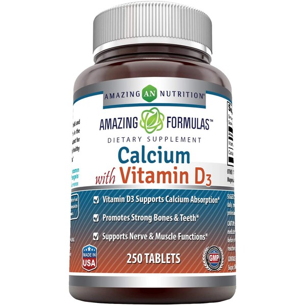 Amazing Formulas Calcium with Vitamin D3 Tablets - Supports Calcium Absorption* -Promotes Strong Bones & Teeth* -Supports Nerve & Muscle Functions* (250 Count (Pack of 1))
