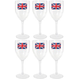 Union Jack Wine Cups - Pack of 6 - Heavy Duty Plastic Premium Reusable Wine Cups with Union Jack Flags - Perfect for National Celebrations and Jubilee King's Coronation Street Parties