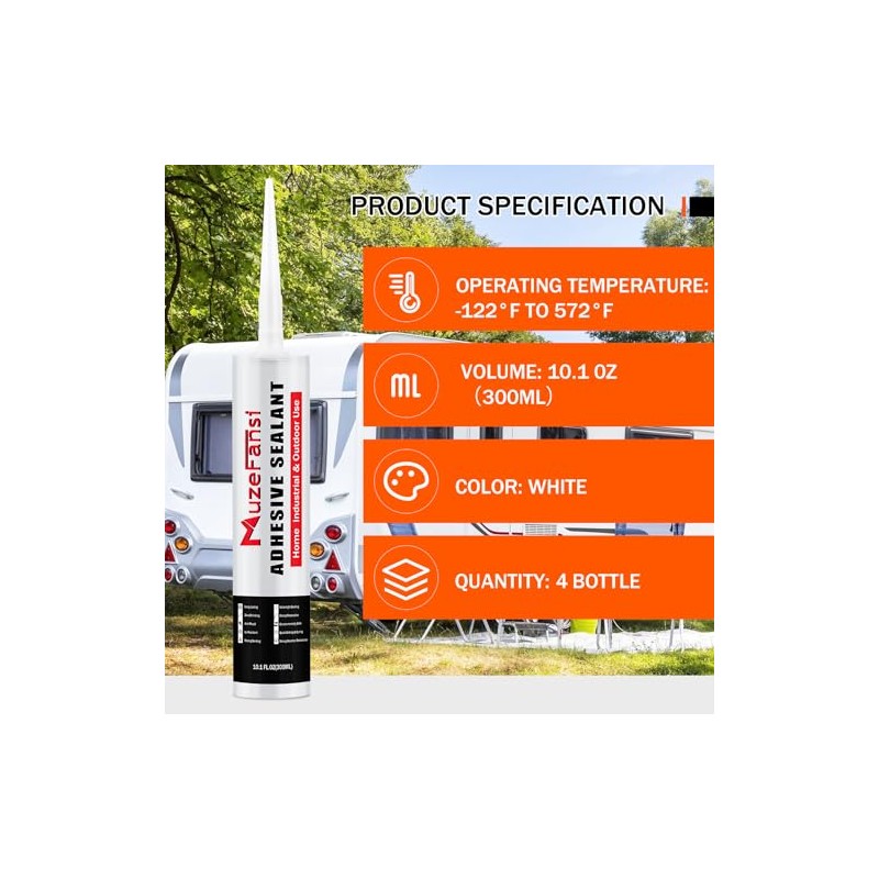 Self-Leveling RV Roof Sealant - 4 Pack Waterproof Silicone