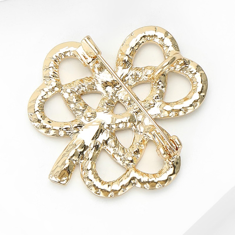 Yeeyeow 4-Leaf Clover Lapel Pin,St. Patrick's Day Accessories,Rhinestone Crystal Shamrock
