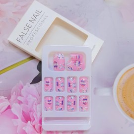 SINSEN Easter Press on Nails Short Square Fake Nails, Easter Day Pink False Nails with Easter Egg Designs, Spring Glue on Nails, Cute Nail Art Decorations Colorful Eggs Stick on Nails for Women 24Pcs