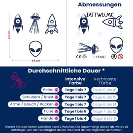 Tattwo.me 2 Week Waterproof Temporary Plant Tattoos - 4 Alien Models to Cut Out - EU Compliance - Vegetable Ink - Tattoo Pad Size: 5 x 5cm (P0987)