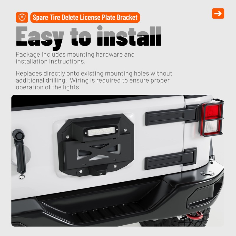 KUAFU Spare Tire Delete License Plate Bracket Compatible with 2007-2018