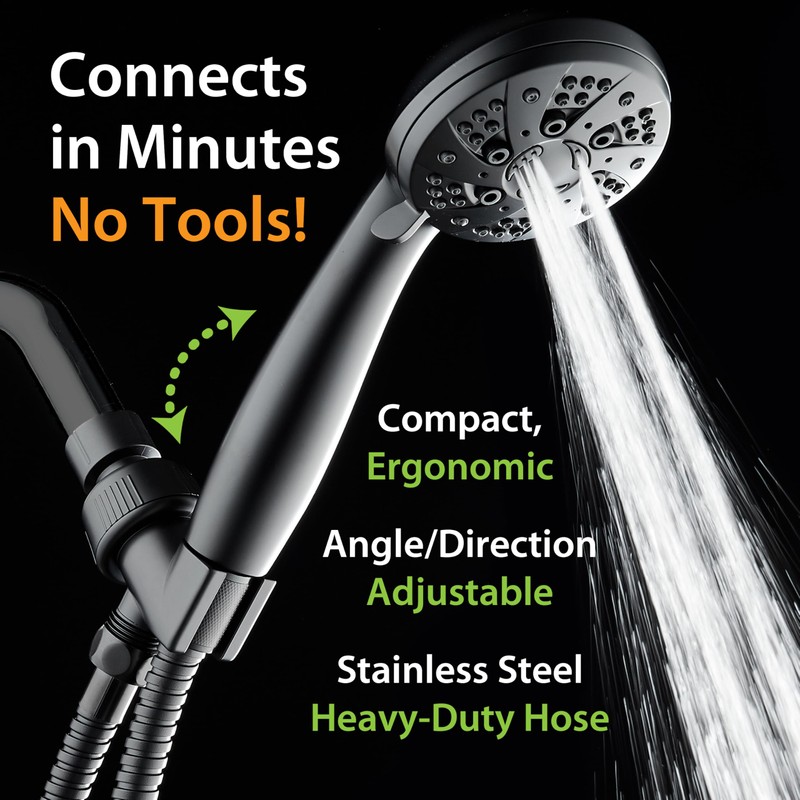 AquaDance High Pressure 6-Setting Matte Black Handheld Shower Head with