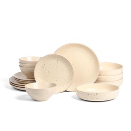 Stone Lain Lauren Modern Stoneware 16-piece Round Dinnerware Set, Plates and Bowls Set, Dish set for 4, Beige