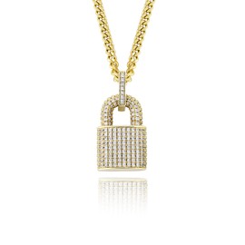 TOPGRILLZ 14K Gold Plated Iced out Lock Pendant Necklace for Women and Women Punk Rock Egirl Eboy Aesthetic Chains Collection Gifts (Gold)