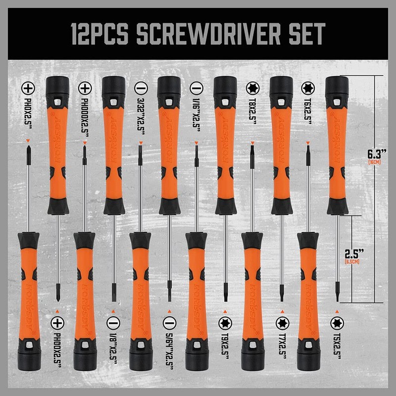 HORUSDY 12-Piece Precision Screwdriver Set, Magnetic Mini Screwdrivers Phillips, Flat/Slotted,