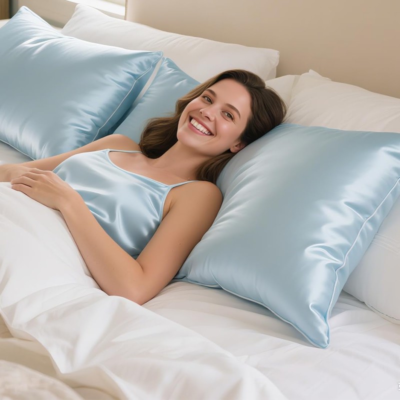 Satin Pillowcase, Similar to Silk Pillow Cases (Blue - 2