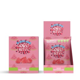 Honest Bites Sour Watermelon Candy - No Added Sugar, Gluten Free, Vegan, Dye Free, Healthy Snacks for Kids & Adults, Keto Snacks, Low Calorie, 6-Pack