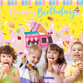 Ice Cream Birthday Party Decorations-Ice Cream Theme Happy Birthday Backdrop Summer Background Banner