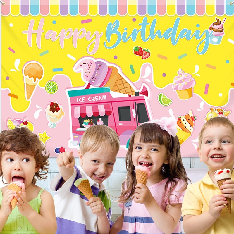 Ice Cream Birthday Party Decorations-Ice Cream Theme Happy Birthday Backdrop