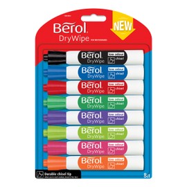 Berol Dry Wipe Whiteboard Marker Pens | Chisel Tip | Assorted Colours | 8 Count Dry Erase Markers