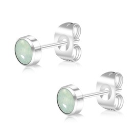 BLISI Green Aventurine Stud Earrings 4mm Titanium Minimalist Round Post Earrings Natural Gemstone Boho Jewelry Ideal Bridesmaid Present Hypoallergenic & Dainty