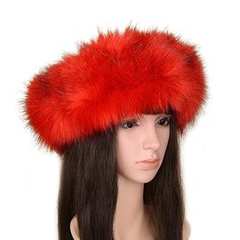 ZOSCGJMY Faux Fur Headband for Women Winter Hat Earwarmer Warm Cap (Red, One Size)