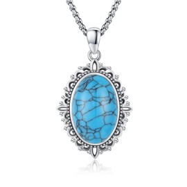 CUOKA MIRACLE Turquoise Necklace 925 Sterling Silver Turquoise Pendant Gemstone Dainty Turquoise Necklace Vintage Jewelry Birthday Wedding Gifts for Women