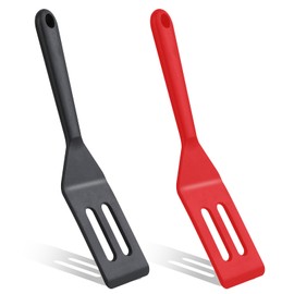 2 Pack Silicone Egg Spatula Flipper Thin 9.8 Inch Black Small Omelette Turner Heat Resistant Non Stick Pancake Spatula for Cooking Omelet Burgers Pizza Steak Crepes