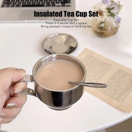 Generic Espresso Cups, 180ml Insulated Coffee Cup Set, Stainless Steel Double Walled Mugs, Tea Cup Set, Expresso Shots Cup with Saucer and Spoon for Cappuccino Coffee, Tea, Milk,, Generich0ocxwfen4