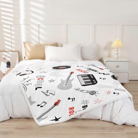 Feelyou Kids Guitar Fleece Throw Blanket Throw 50"x60" Rock Music Musical Instrument Hip Hop Popstar Party Sherpa Blanket Plush Fuzzy for Bed Sofa Couch Chair Living Room