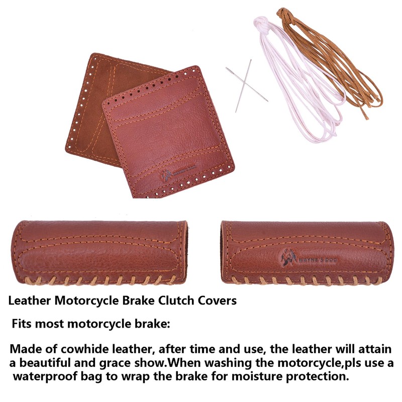 Leather Motorcycle Handlebar Grip Covers, No Fringe Brake Clutch Covers