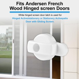 White Hinged Screen Door Latch with Screw Compatible with Andersen Sliding Screen Door Lock,Fit for Patio Door Permashield Door Insect Screen Door, FrenchWood Hinged Screen Doors (1pack White)