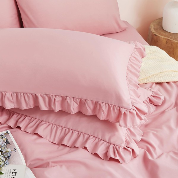 Horbaunal 2 Pack Pink Ruffle Pillowcases Queen Size, 20" x