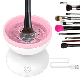Máquina de limpieza de brochas de maquillaje eléctrica, Herramienta máquina de limpieza de brochas de silicona de velocidad de viento portátil，para brochas de maquillaje de belleza. (Rosa)
